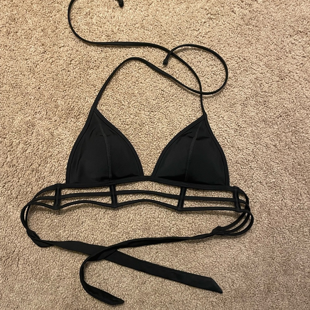 PINK Victoria's Secret Black Caged Triangle Bikini Top